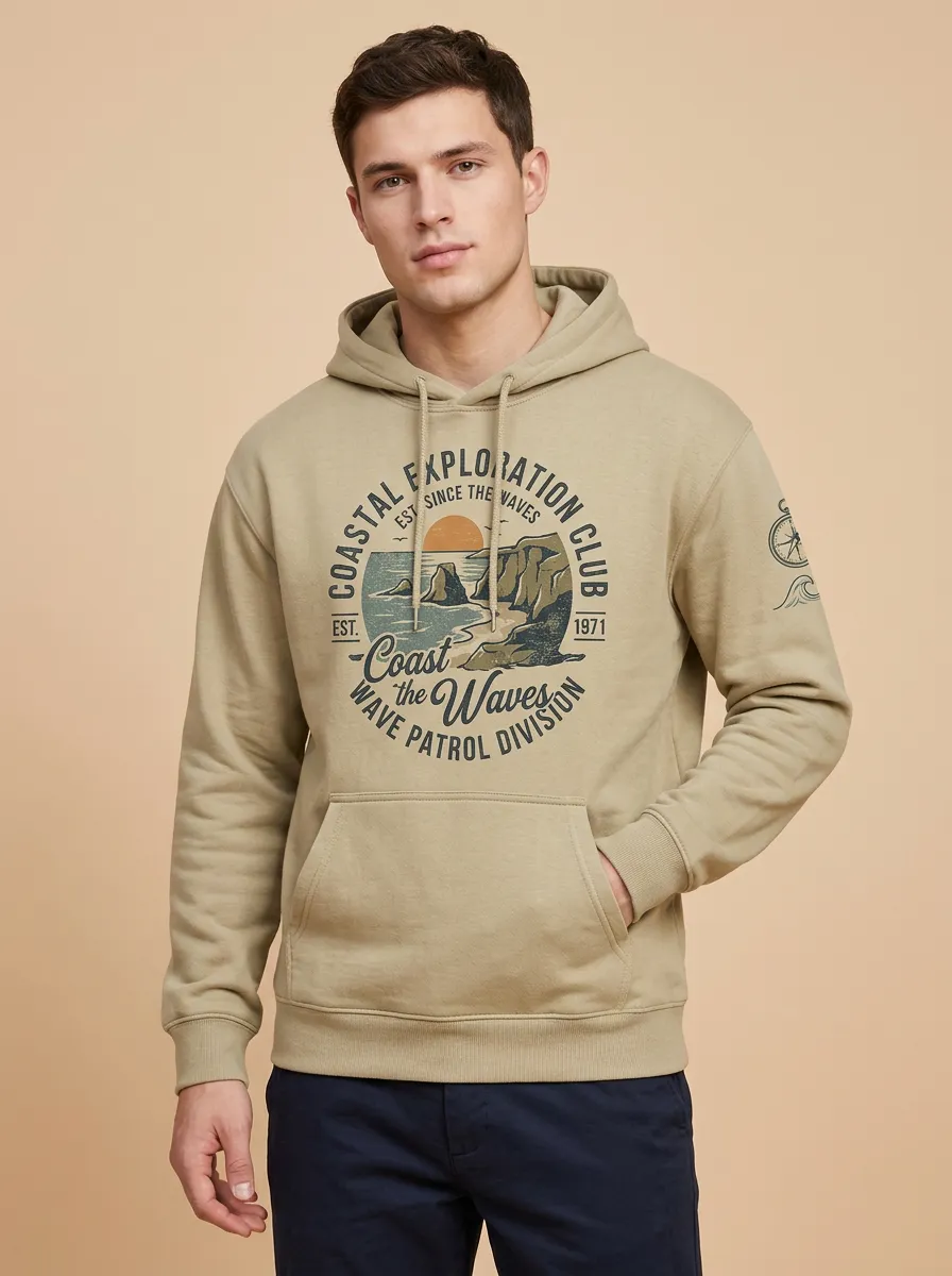 Men's Coastal Explorer Ocean Sunset Graphic Hoodie