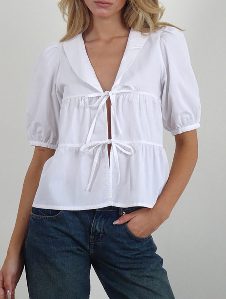 Puff Sleeve Shirt In Poplin White