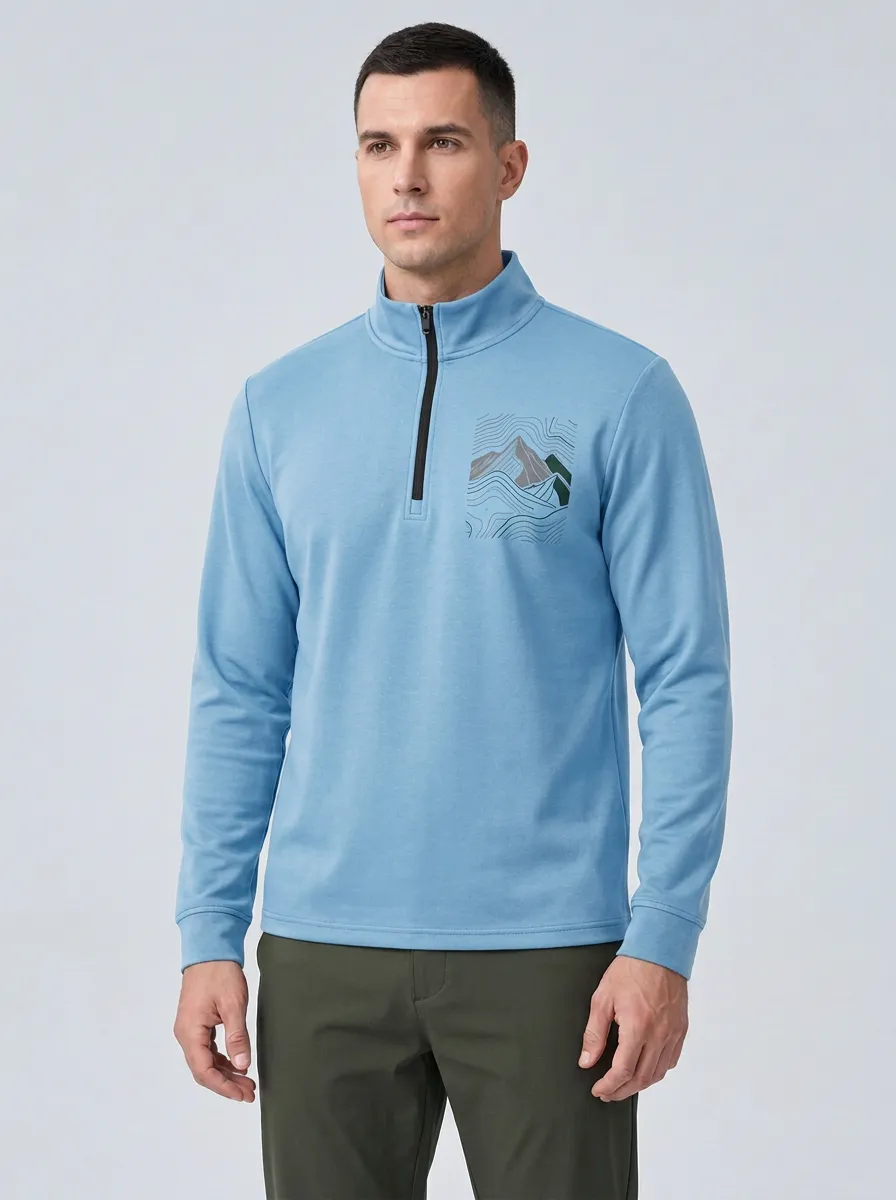 Men's Mountain Hiking Lover Topographic Printed Quarter Zip Sweatshirt