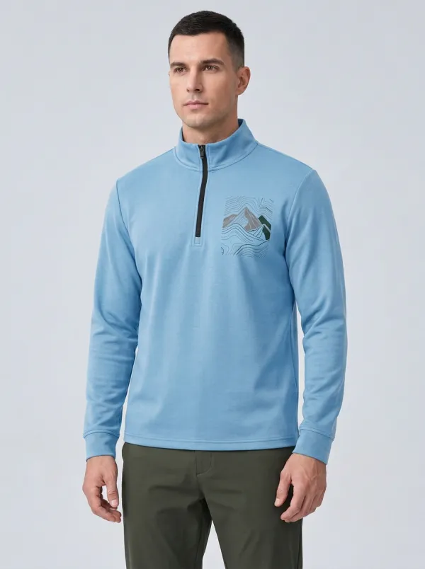 Men's Mountain Hiking Lover Topographic Printed Quarter Zip Sweatshirt