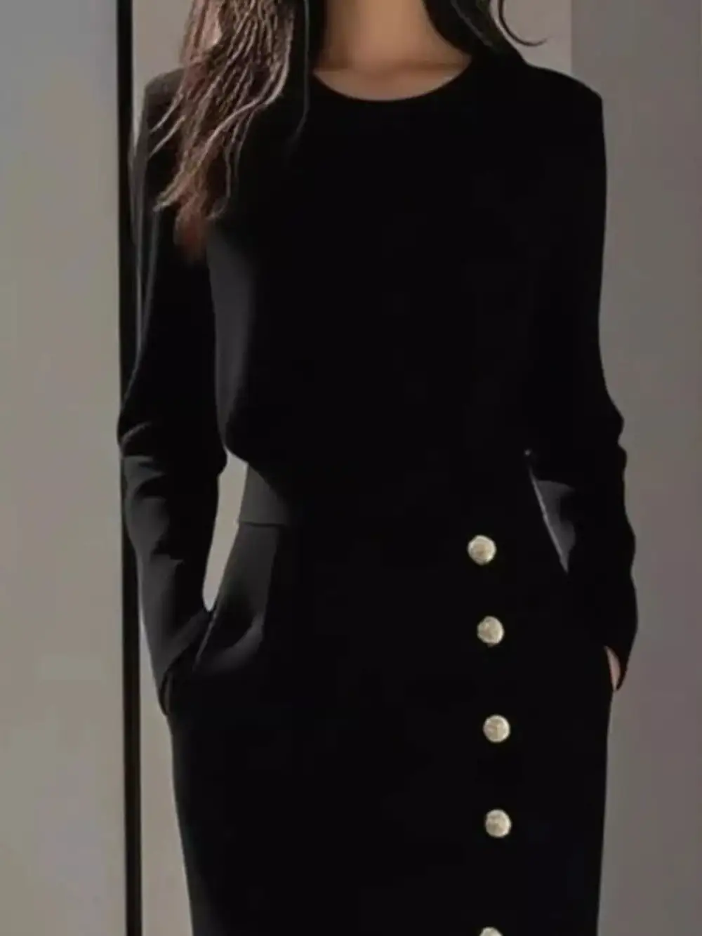 Slit Long Sleeve Midi Dress