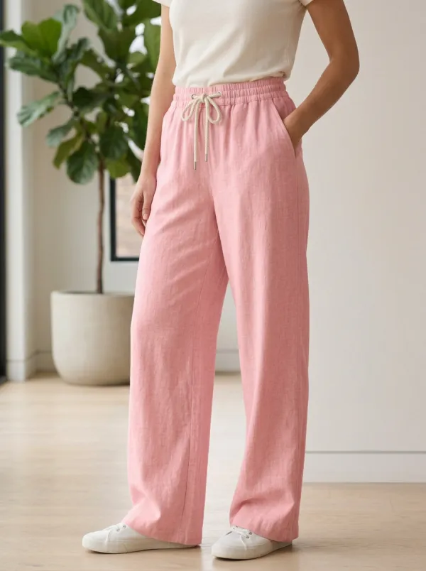 Women's Classic Linen Blend Linen Inspired Adjustable Drawstring Waist Pants
