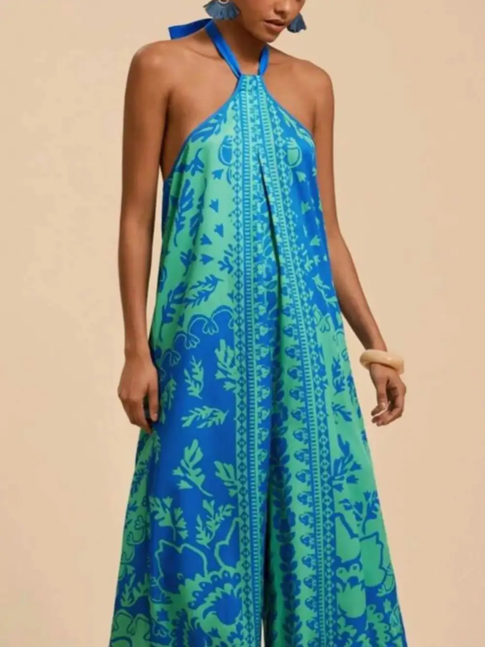 Printed Halter Wide Leg Jumpsuit