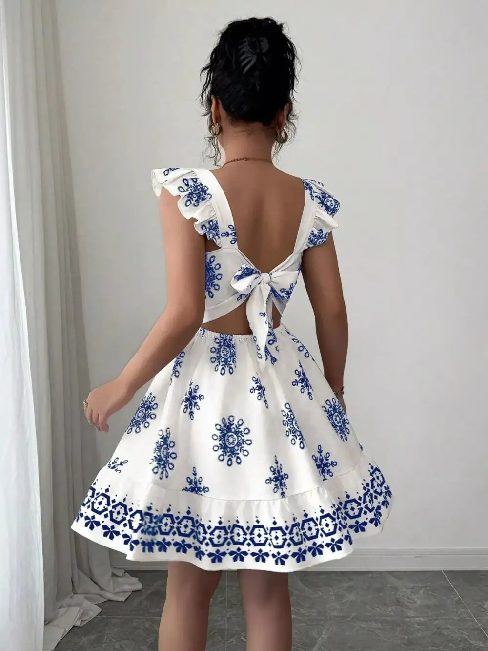 Bow Back Square Neck Mini Dress