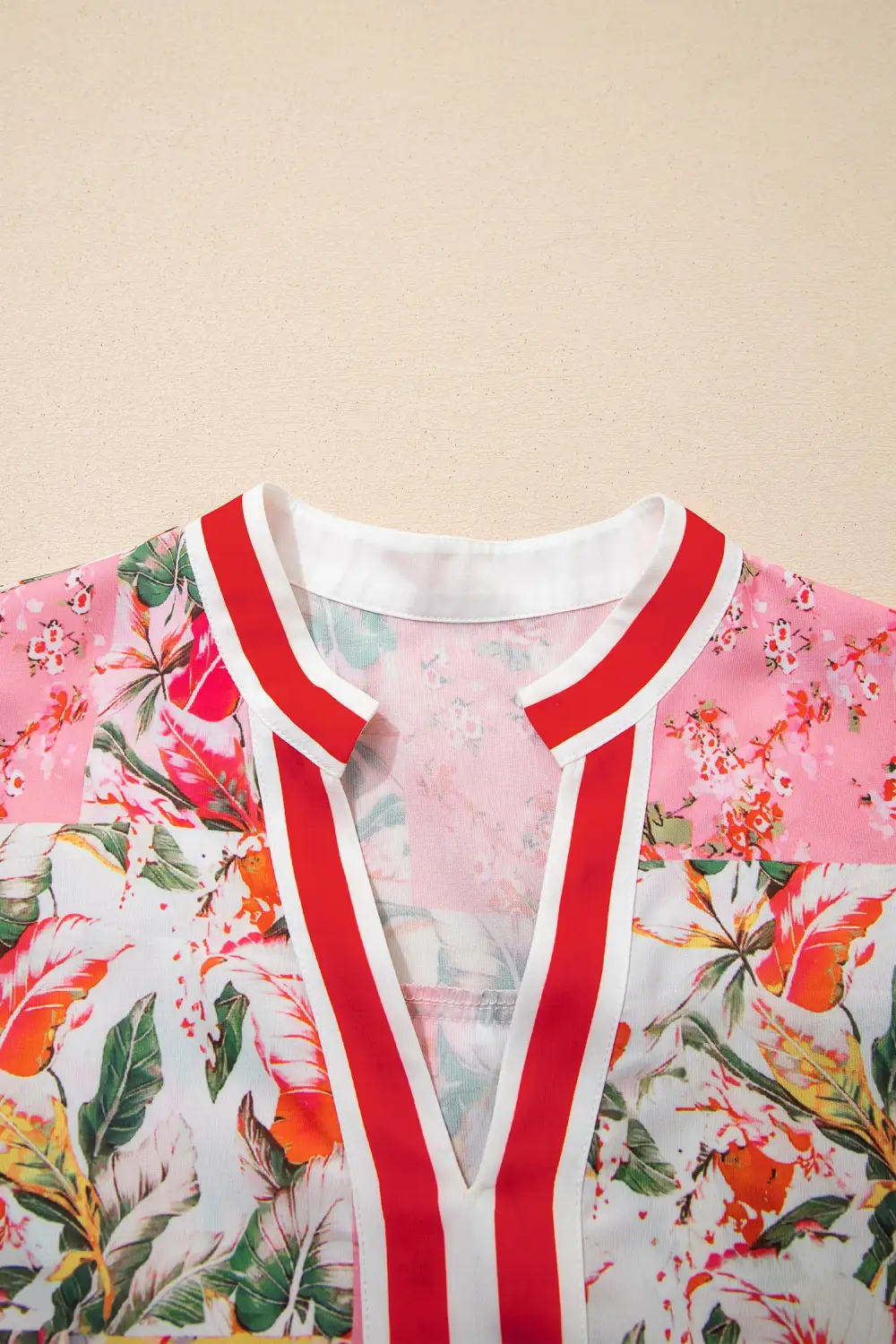 Floral Patchwork V Neck Mini Dress