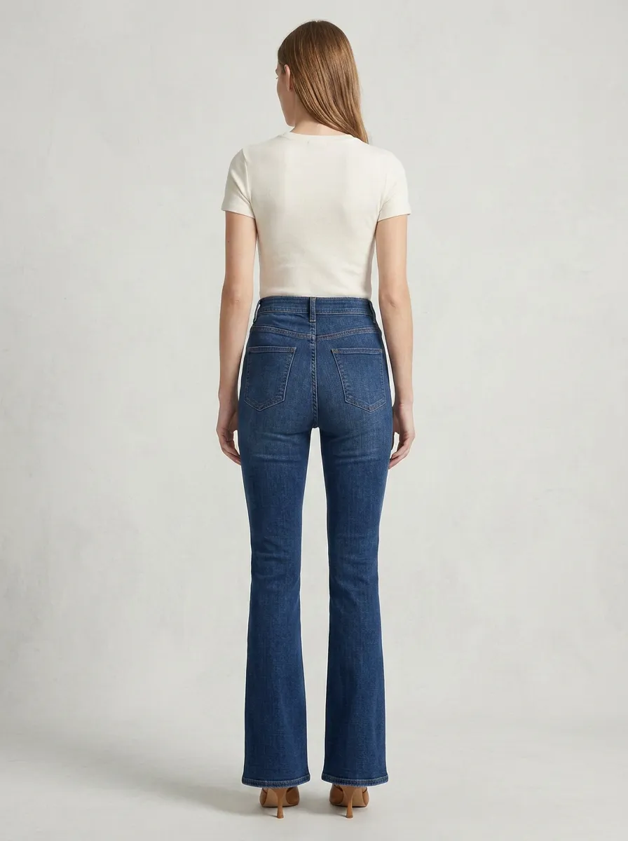 Women's Classic Floral Embroidered Stitch Detail High Rise Flare Jeans