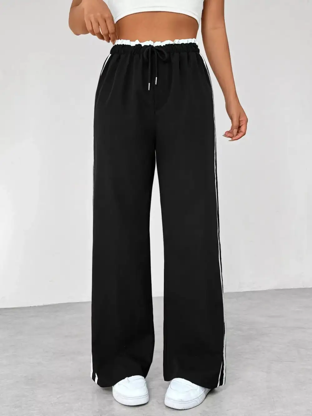 Striped Drawstring Waist Wide Leg Pants