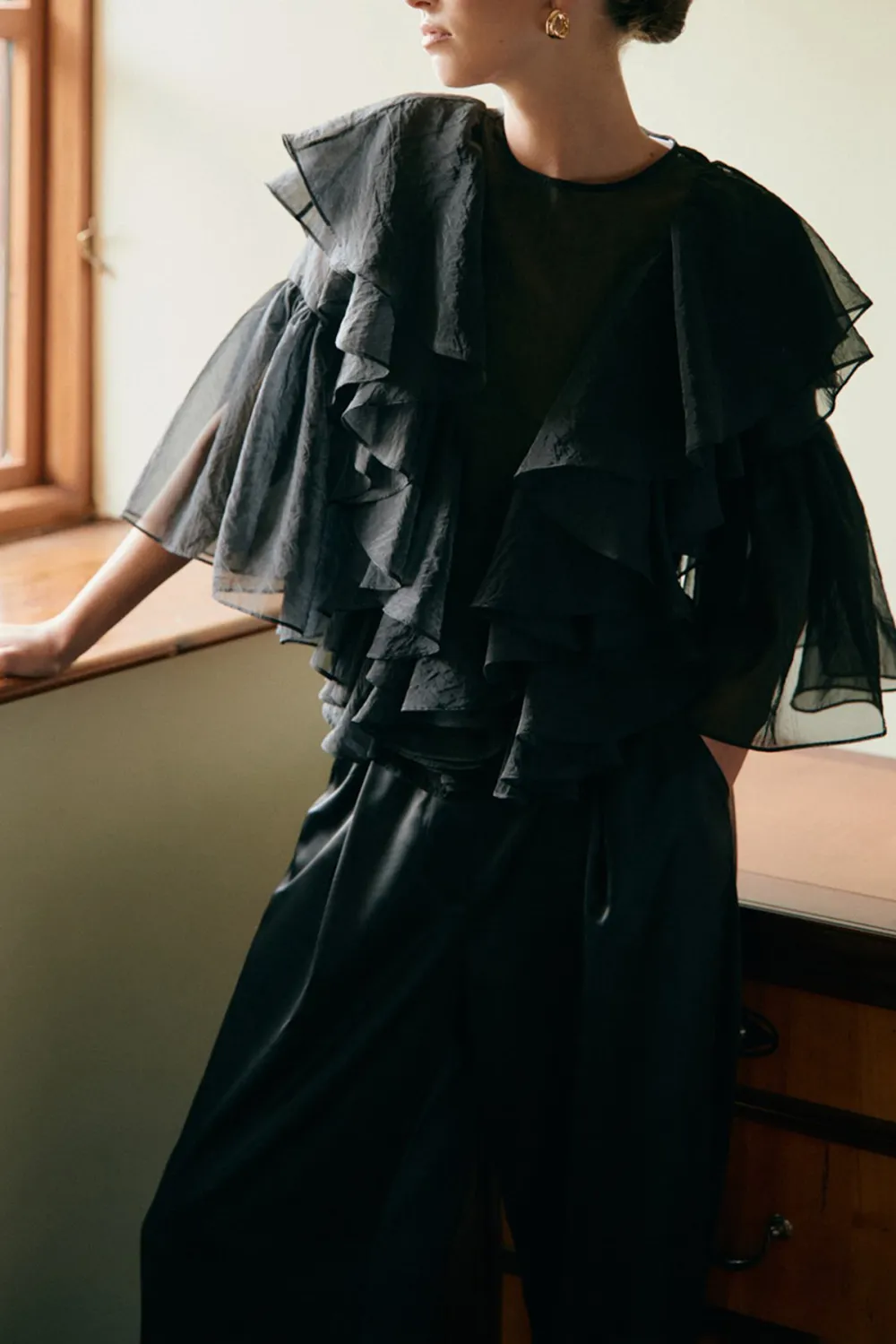 Sheer Ruffled Chiffon Blouse