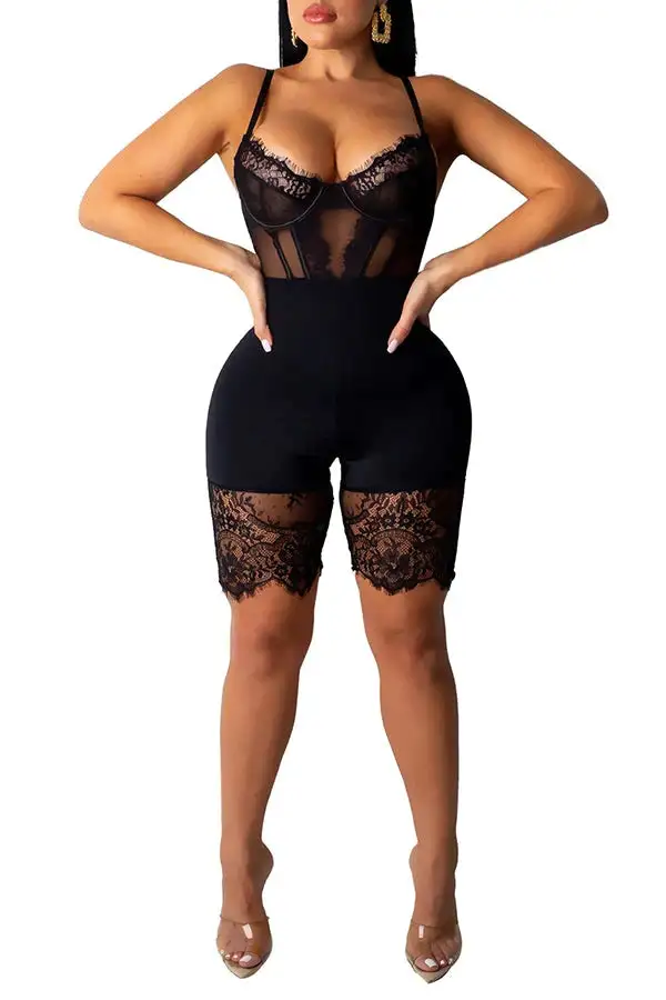 Lace Bustier Romper with Intricate Detailing and Adjustable Straps