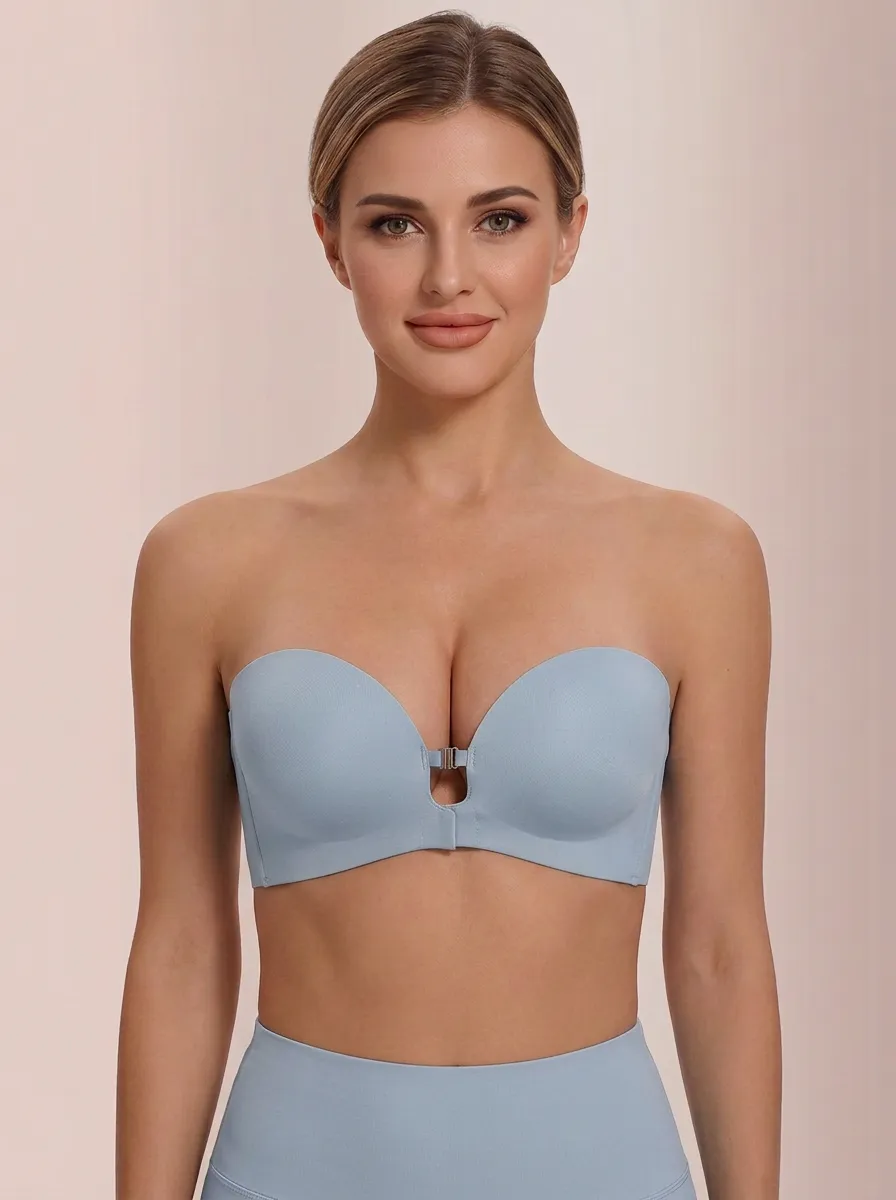 Women's Metal-Clasp Hardware-Detail Front-Closure Strapless Bra