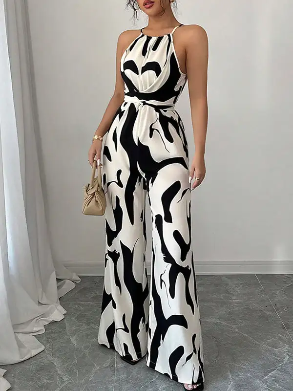 Losse Mouwloze Jumpsuits Met Contrasterende Kleuren En Geplooide