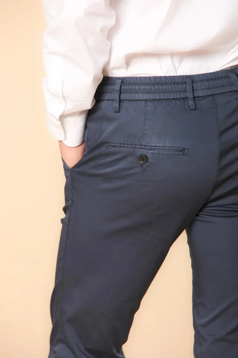 Men's  Navy Blue Twill Elastic Waist Slim Fit Trousers