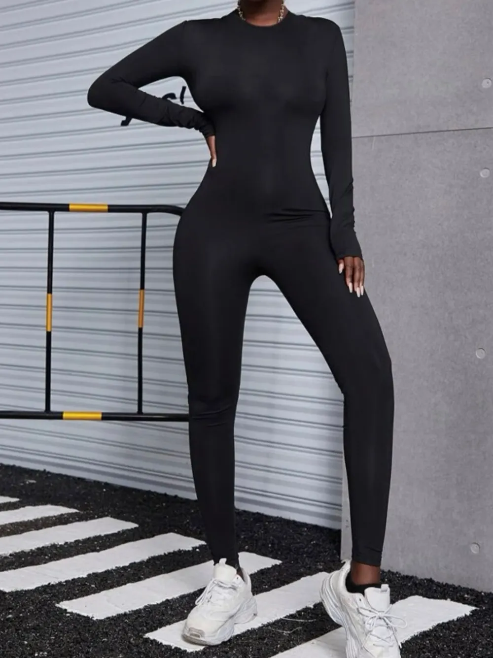 Crew Neck Long Sleeve Bodycon Jumpsuit