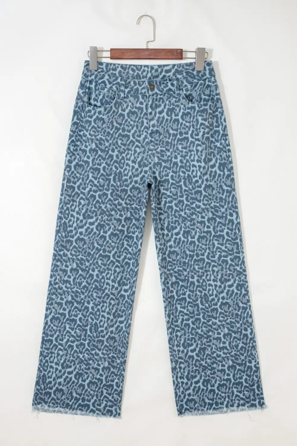 Leopard Frayed Edge Wide Leg High Waist Jeans