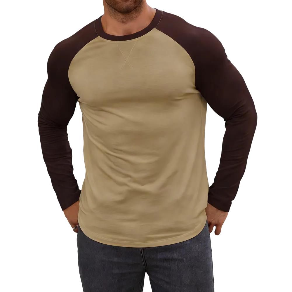 Men's long-sleeved color-blocked slim-fit T-shirt