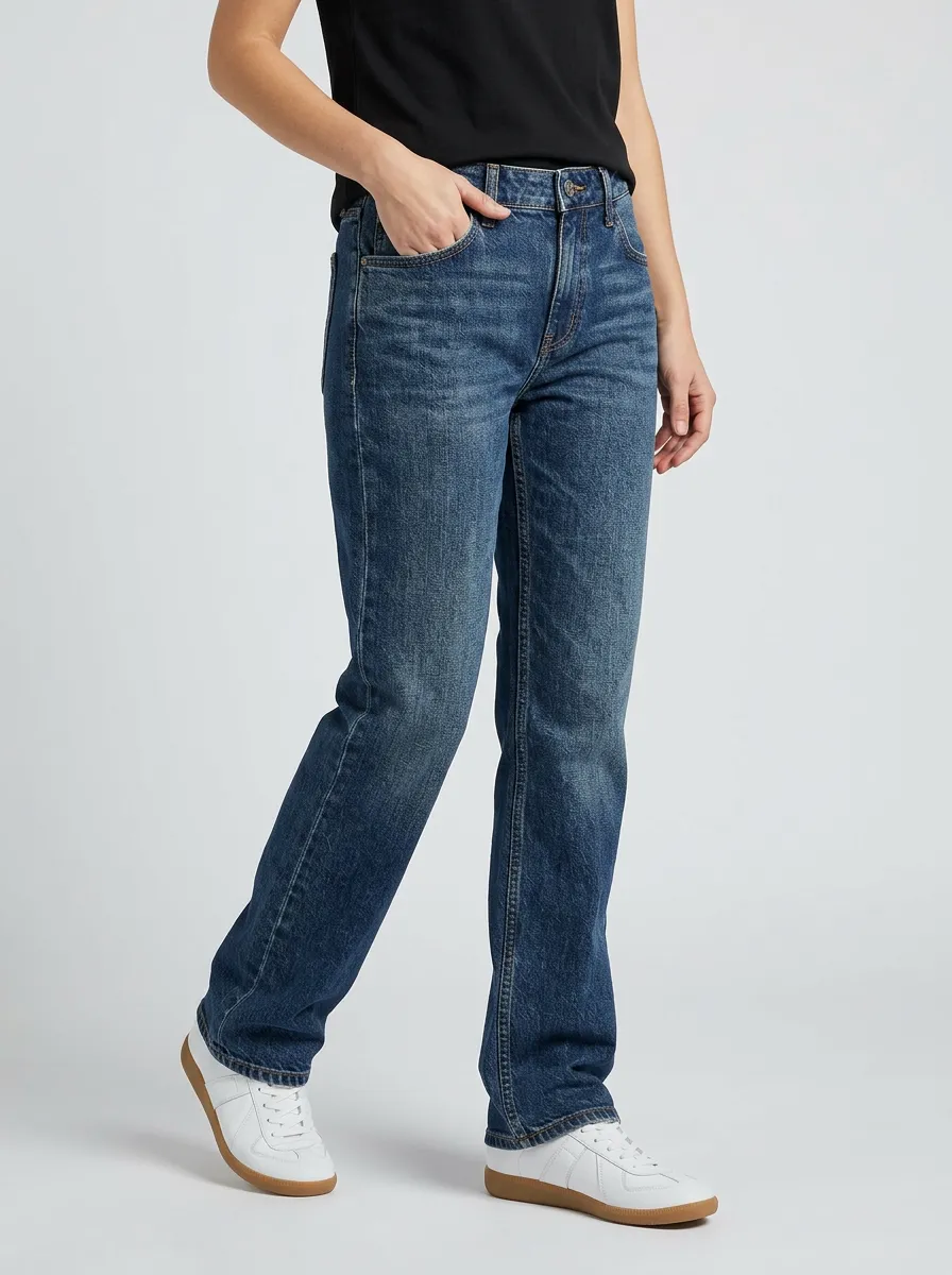 Clean Line Straight Leg Mid Rise Straight Jeans