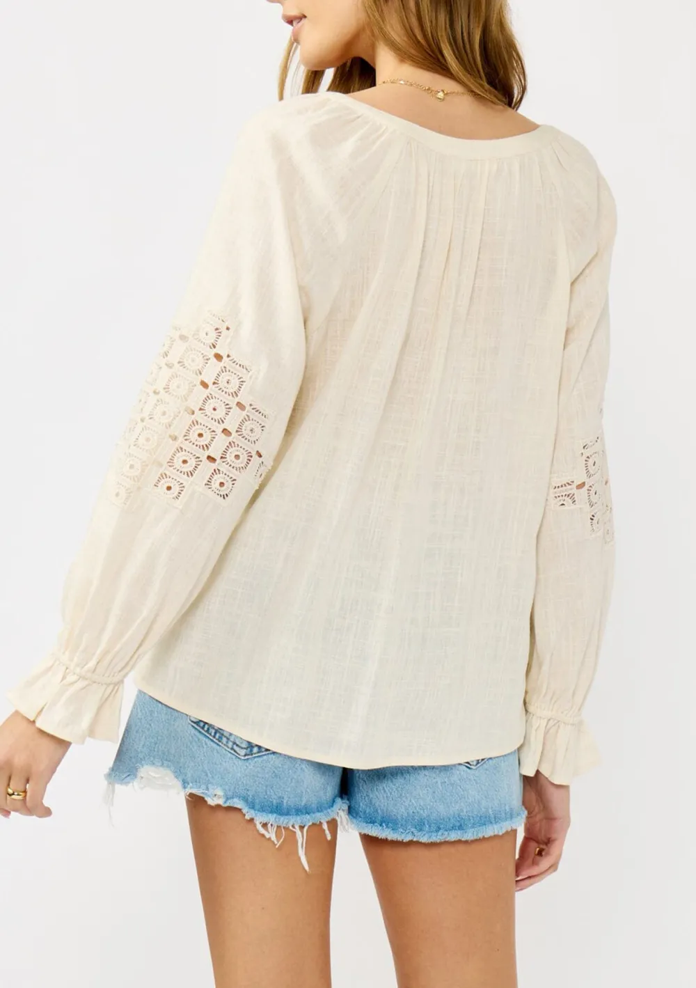 Embroidered Ruffle Sleeve Blouse