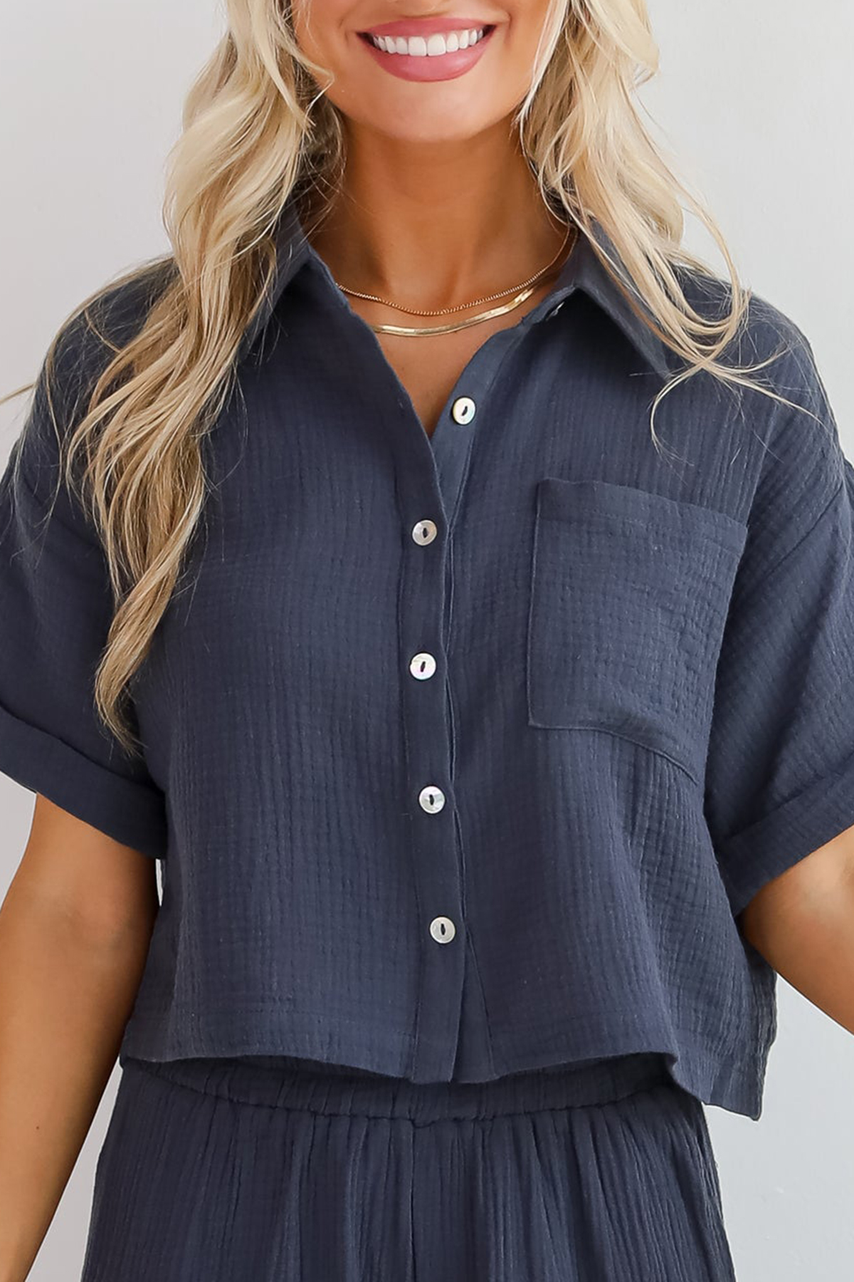 Too Perfect Charcoal Linen Blouse