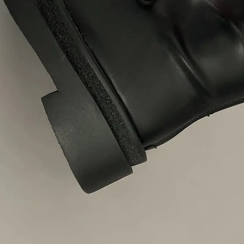 Plush-Lined Round-Toe Square-Heel Knee-High Boots
