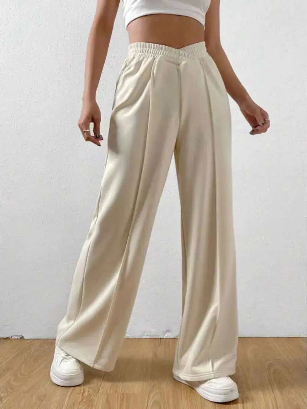 Gathered High Waist Wide Leg Pants
