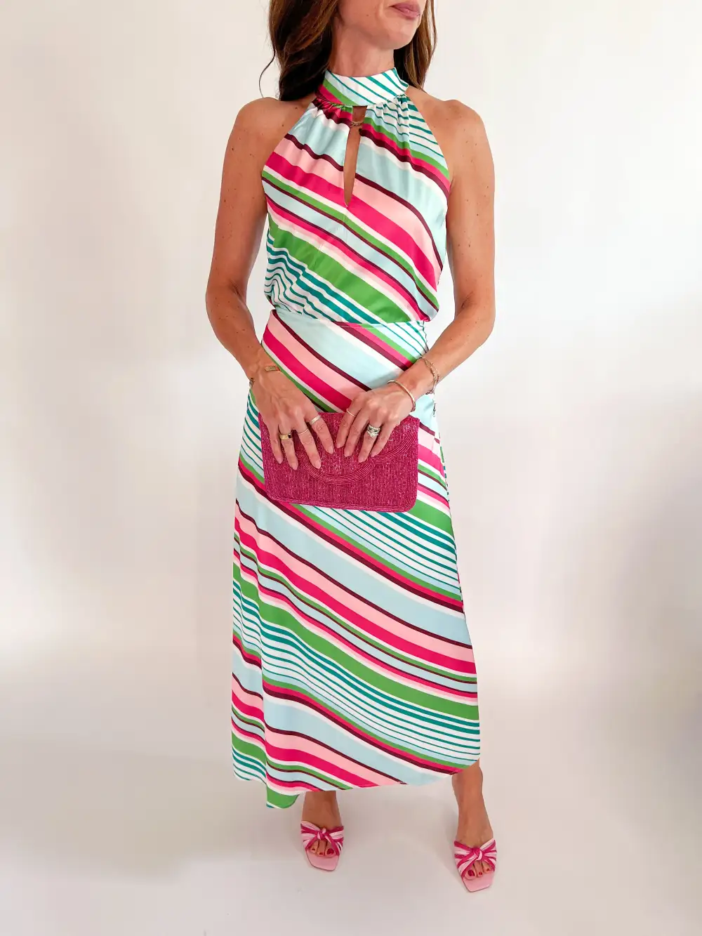 Striped Zip Maxi Skirt