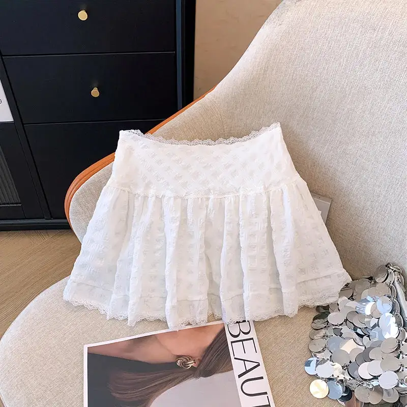 A-Line Lace-Trim Ruffled Skirt
