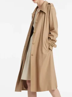 Worsted Wool Lapel Trench Coat With Belt