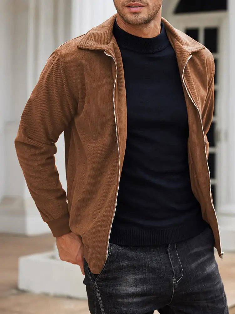 Casual Zip Up Corduroy Bomber Jacket