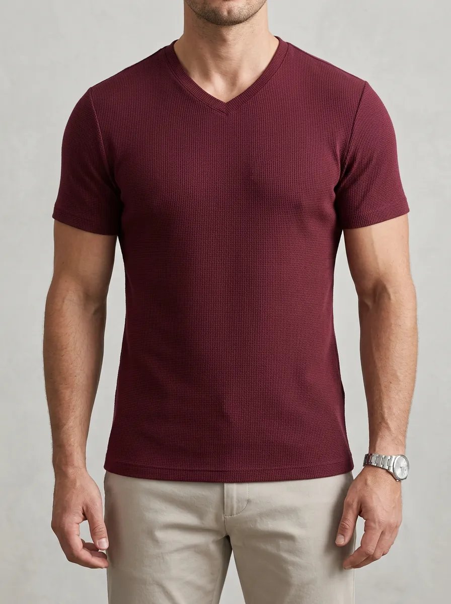 Men's Waffle Knit V-Neck T-Shirt