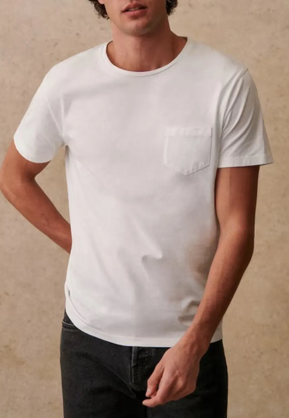 White Chest Pocket Cotton Crew Neck T-Shirt