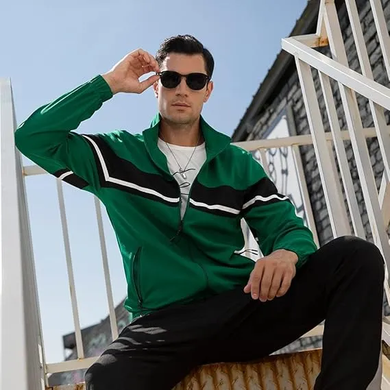 Leading The Better Life Men'S Sweat Suit 2 Piece Outfit Casual Contrast Sports Jogging Tracksuits Set