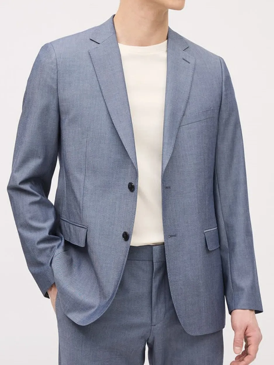 Light Blue Single Breasted Suit Blazer