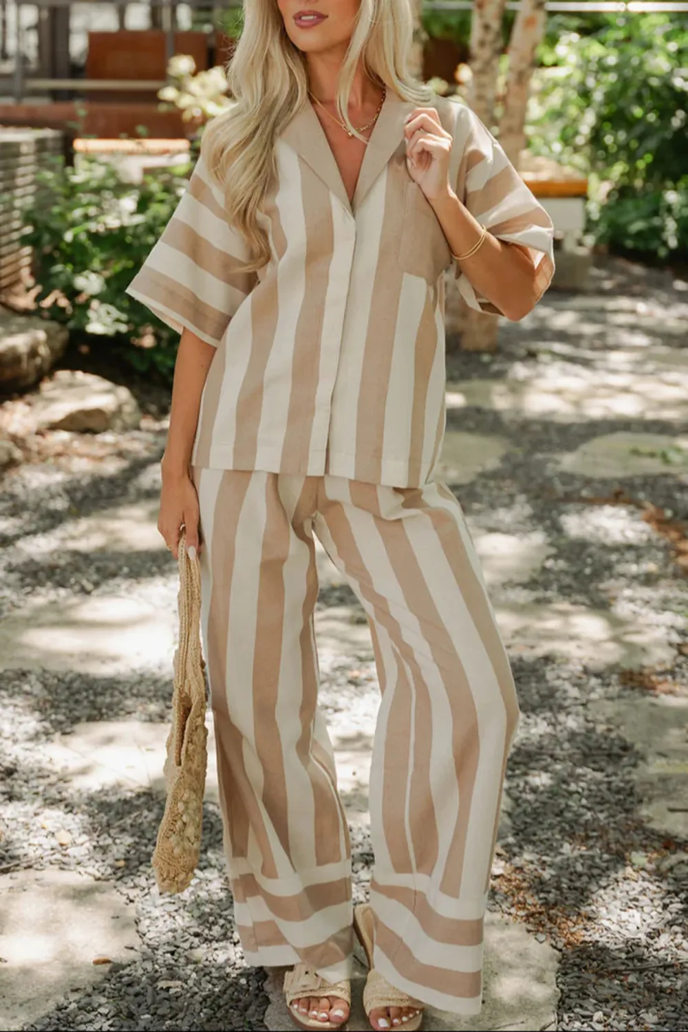 Elastic Waistband Striped Pants