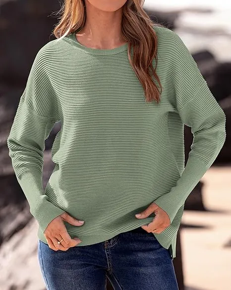 Women's Basic Long Sleeve Sweater | Solid Color Oversized Pullover