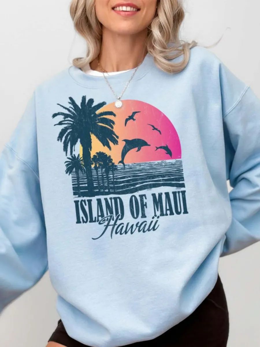 Beach Printed Round Neck Sweatshirt
