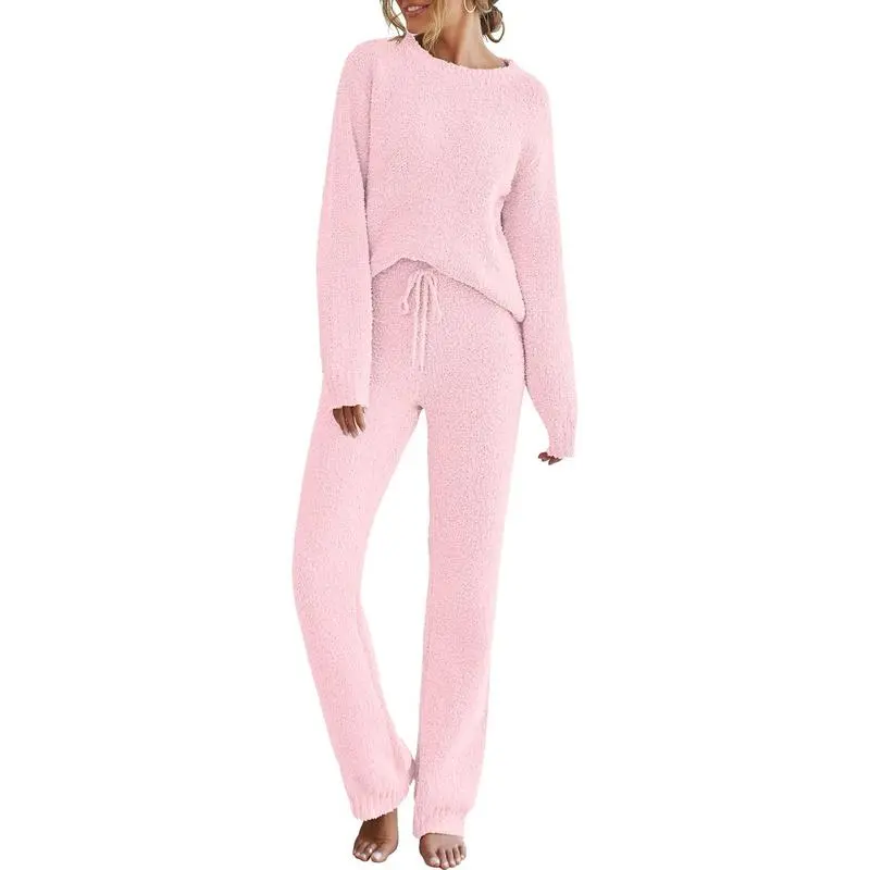 Womens Fuzzy Fleece Long Sleeve 2 Piece