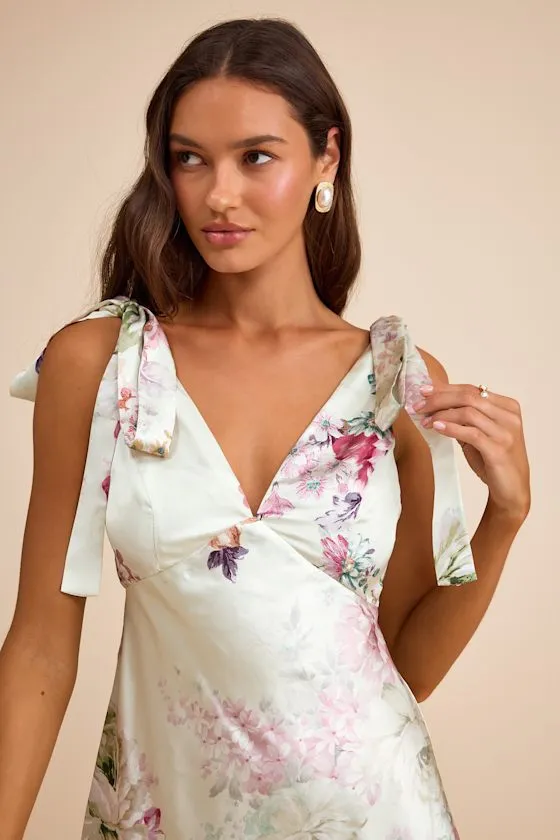 Zoella Pale Mint Floral Satin Tie-Strap Midi Dress
