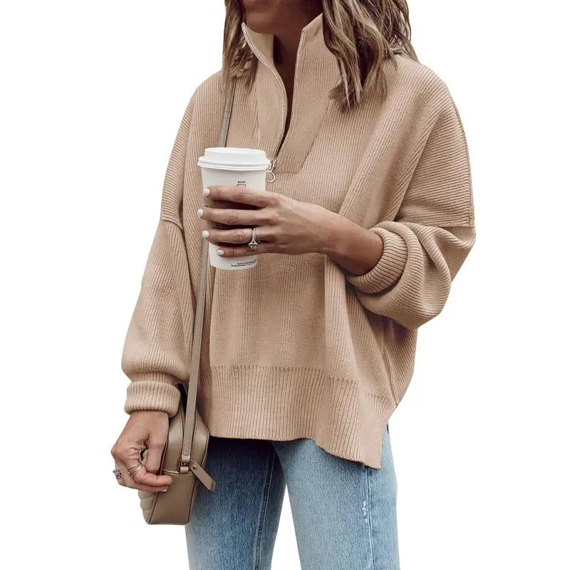Womens Tunic Sweater Fall Long Sleeve 1/4 Zip Pullover Sweaters