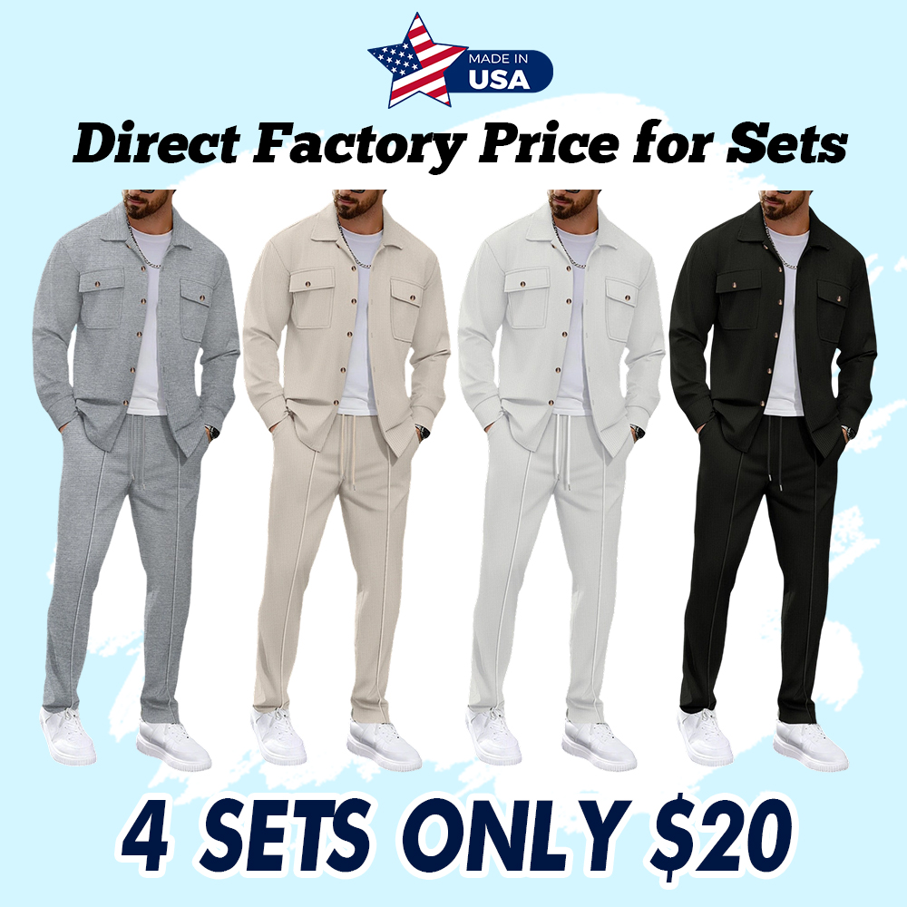 Men's 6-Piece Long Sleeve Shirt & Drawstring Pants Set 🧥 | Casual Tracksuit Outfit for Daily Wear