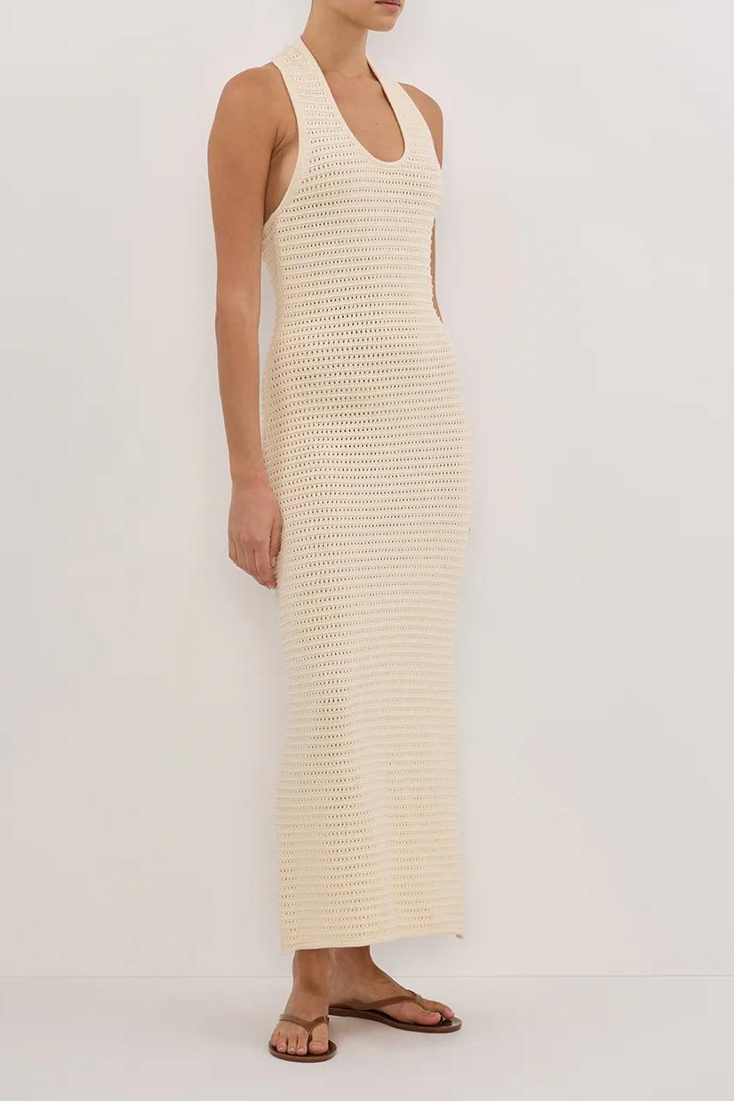 CREAM HALTER CROCHET DRESS