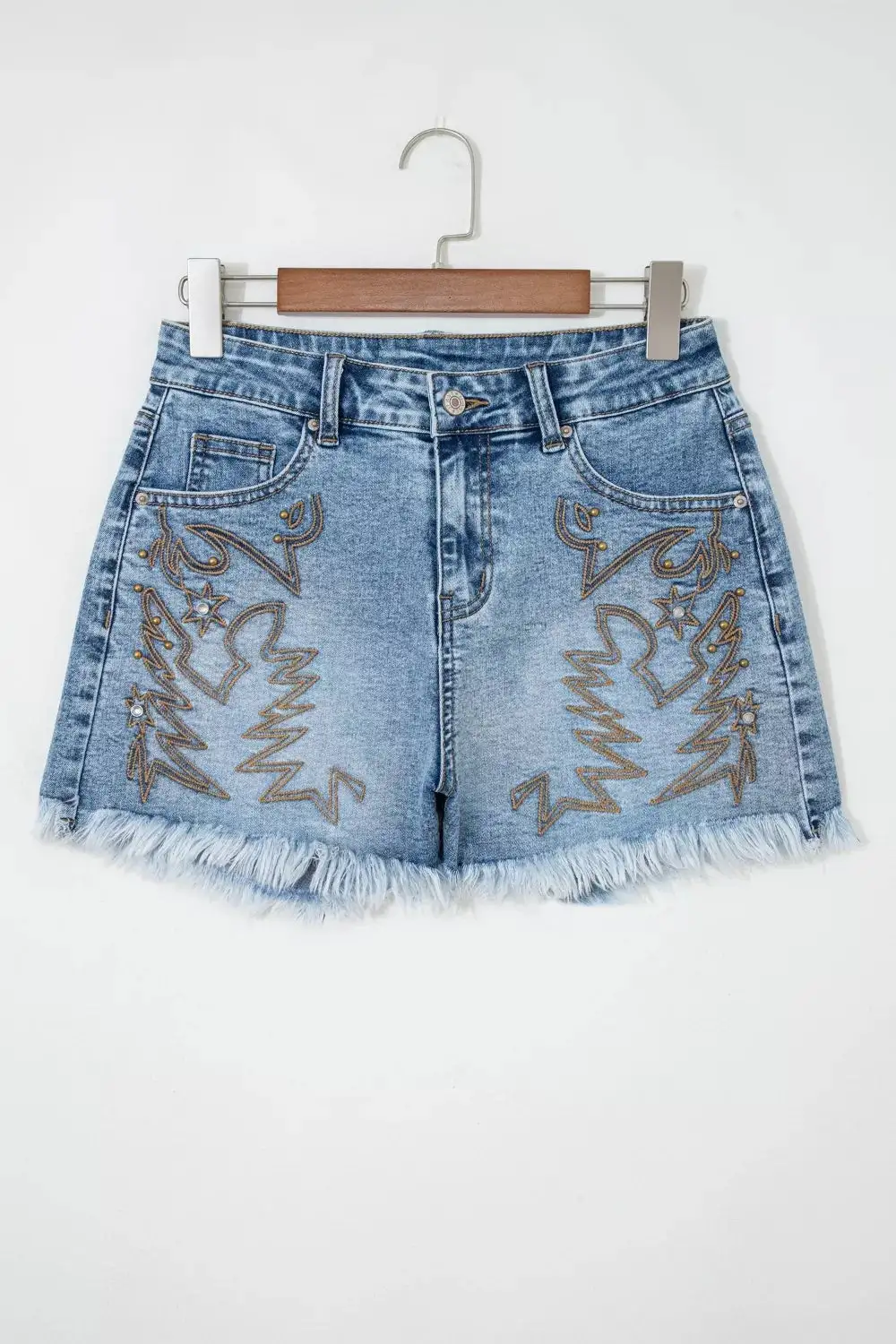 Western Embroidery Stud Denim Shorts