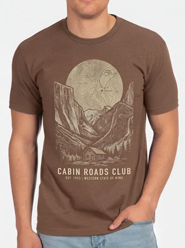 Men's Cabin Roads Club Mountain Landscape Printed T-shirt