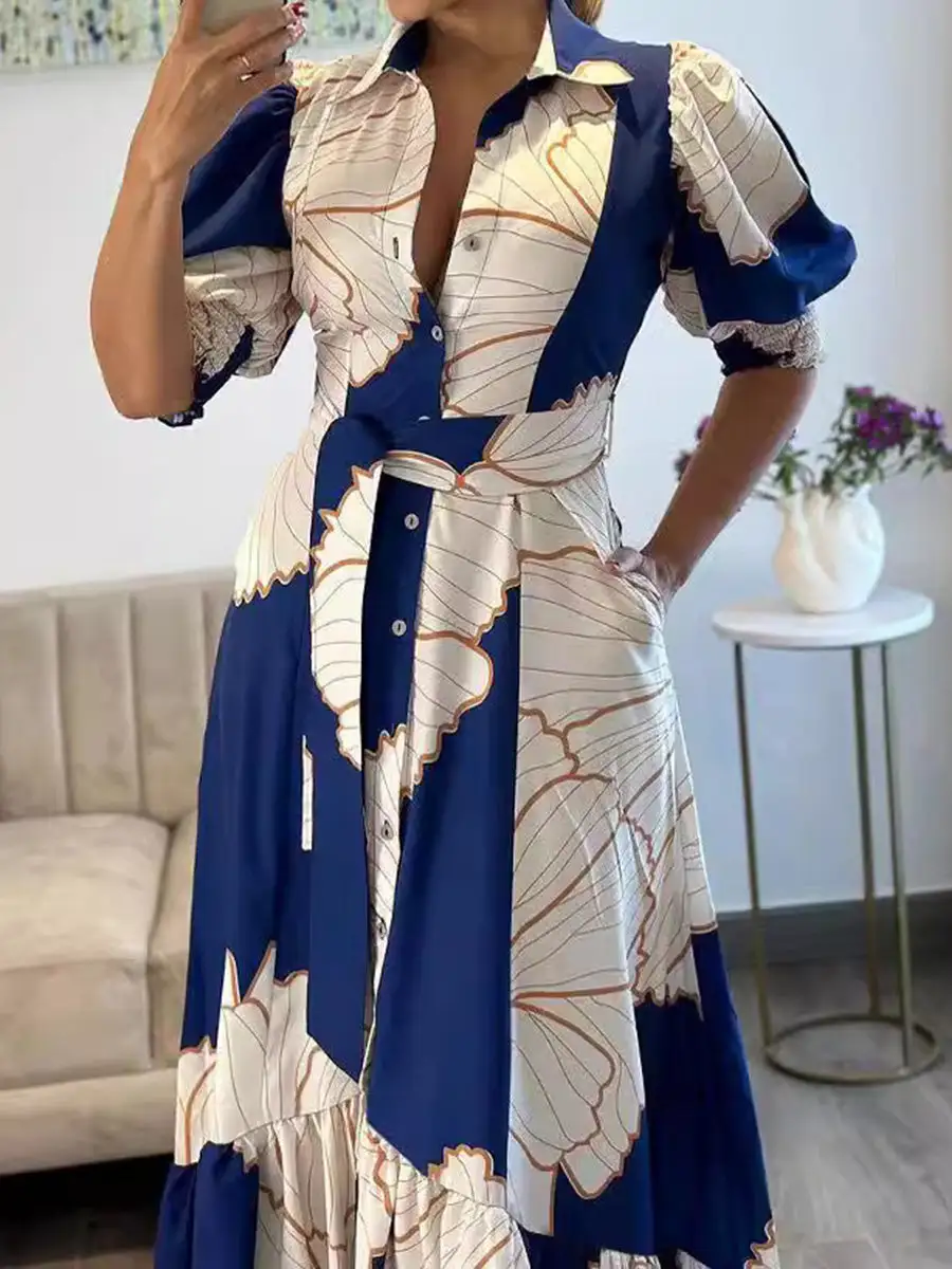 High Pleated Buttoned Maxi Dress
