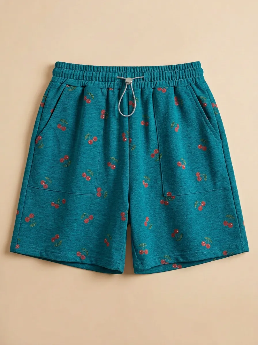 Women's Cherry Print Patch-Pocket Lounge Shorts