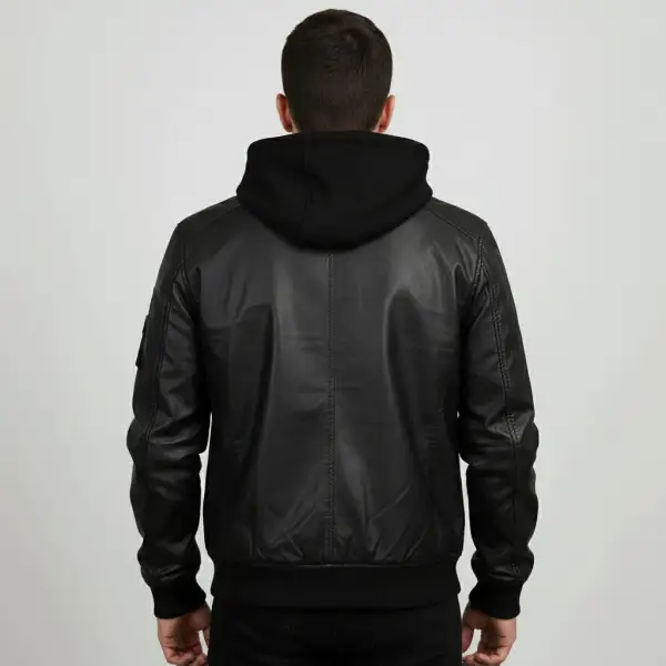 Leather Bomber Hooded Jacket