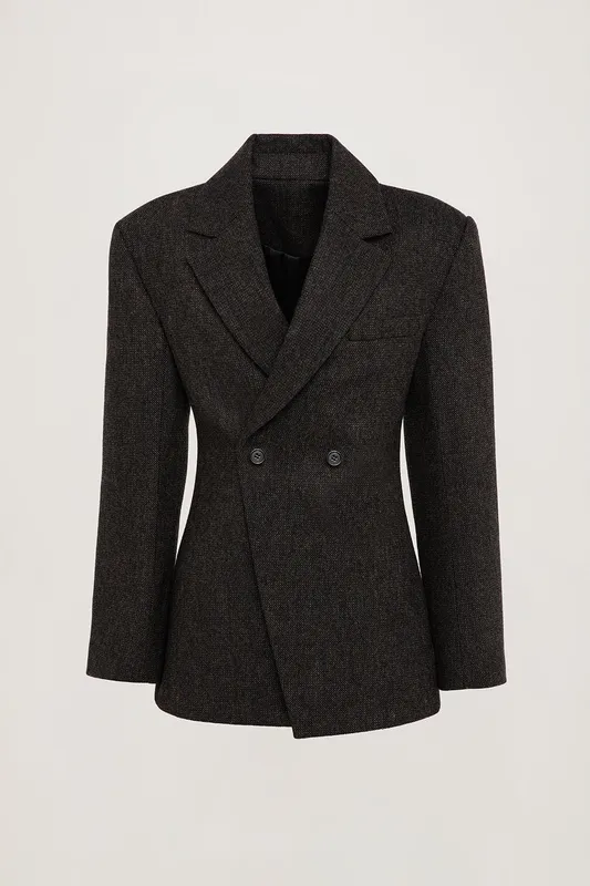 Graphite Tweed Double-Breasted Blazer