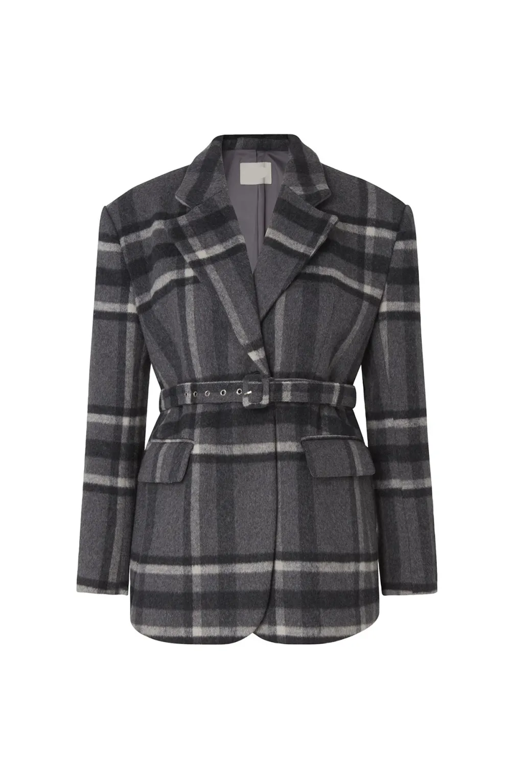 Belted Plaid Wool Jacket