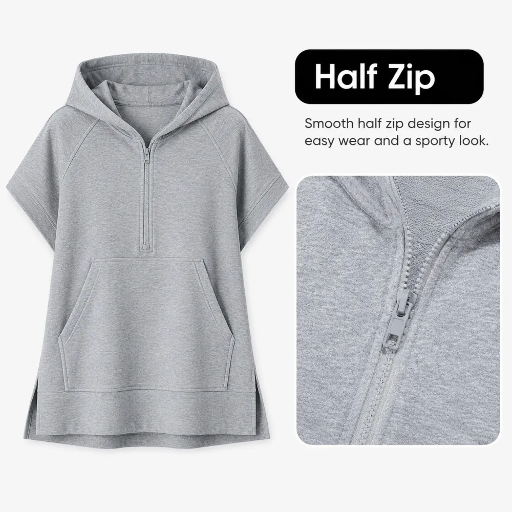 Women's Knit Half-Zip Hooded Tunic Top