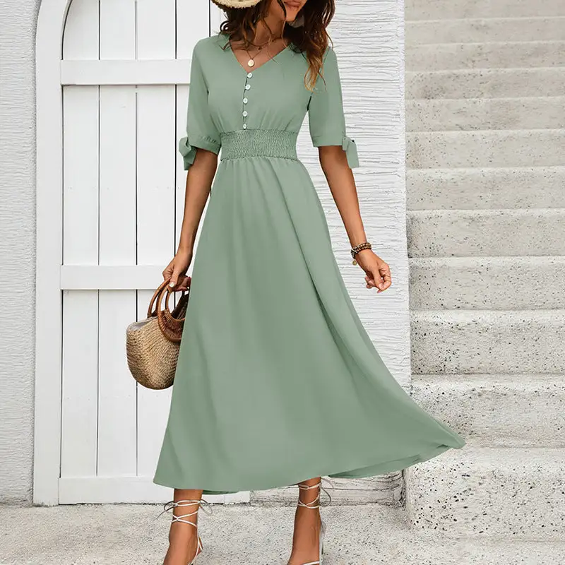 Women's V-Neck Ruffled Summer Maxi Dress