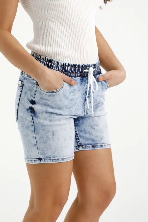 Women's Mid-Thigh Drawstring Denim Shorts